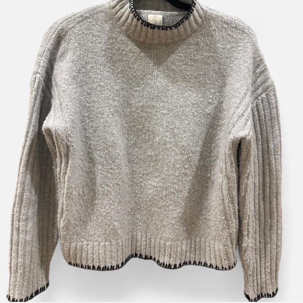Joie Gray Sweater with black trim  stitching